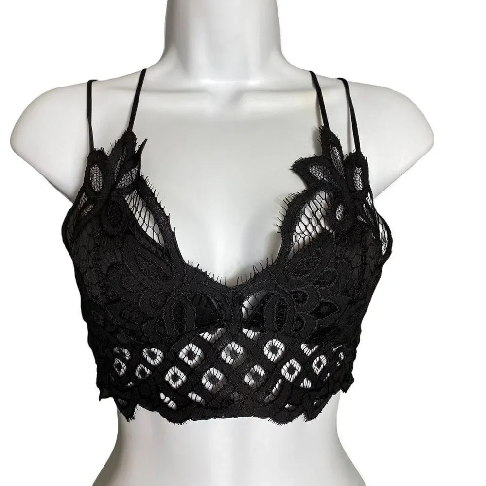 Black Lace Strappy Bra / Camisole New Size S